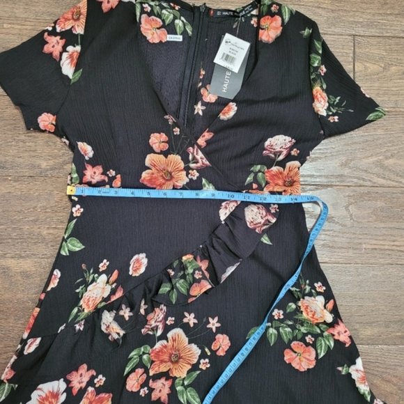 Haute Rogue Black Floral Mini Wrap summer dress Sz S/M 😎 - Picture 10 of 14